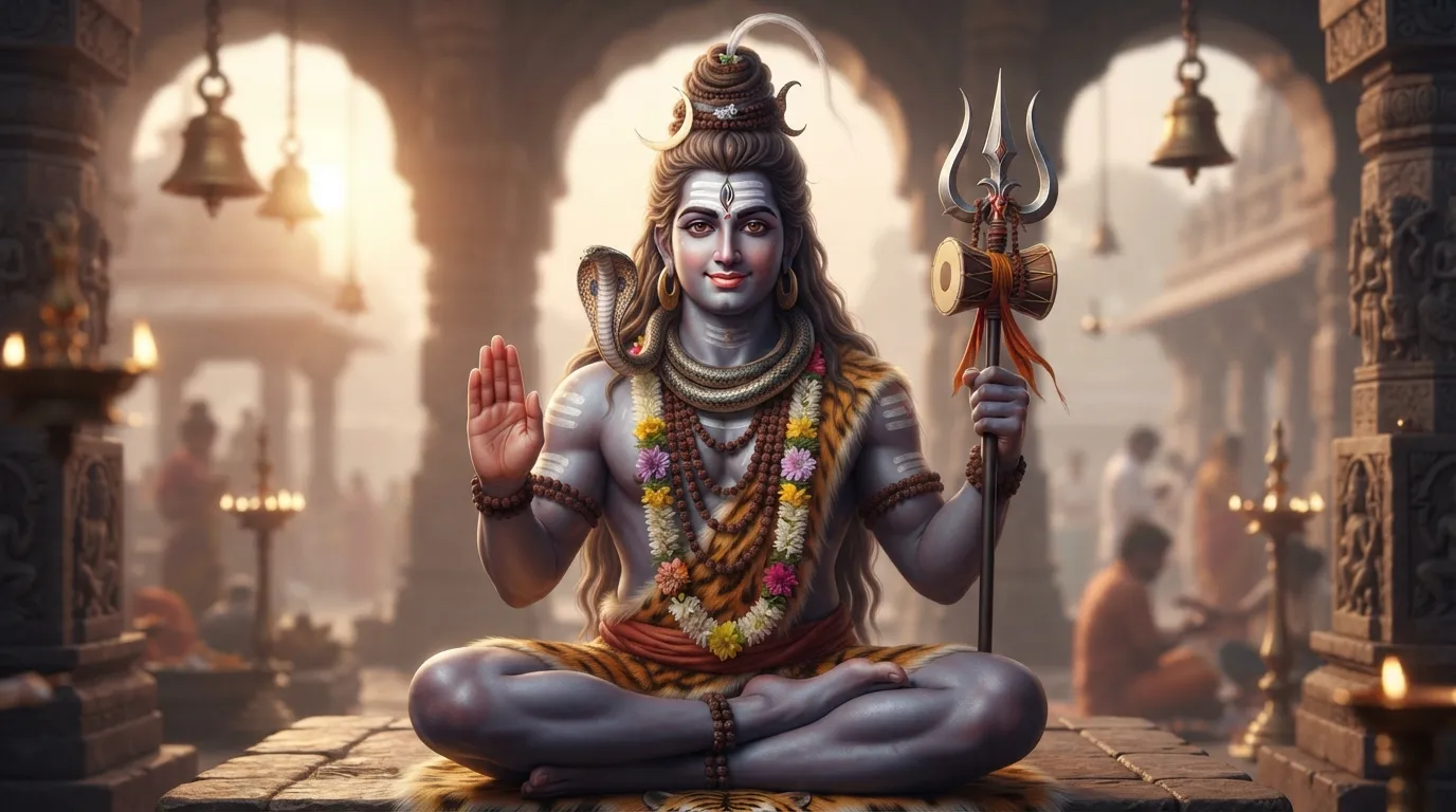 A detailed, ultra-realistic portrait of Lord Shiva (Mahadev) in traditional form, a high-resolution 4K wallpaper.