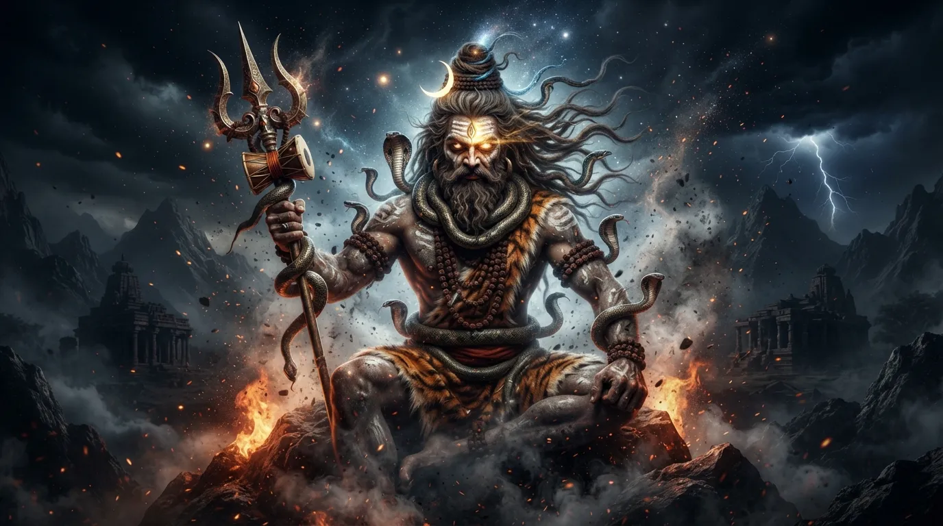 Close-up photo capturing the powerful and slightly fierce Rudra form of Baba Bholenath.