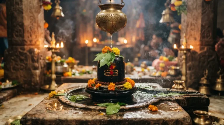 Sacred Shivling decorated with milk bel patra Shiv DP for WhatsApp