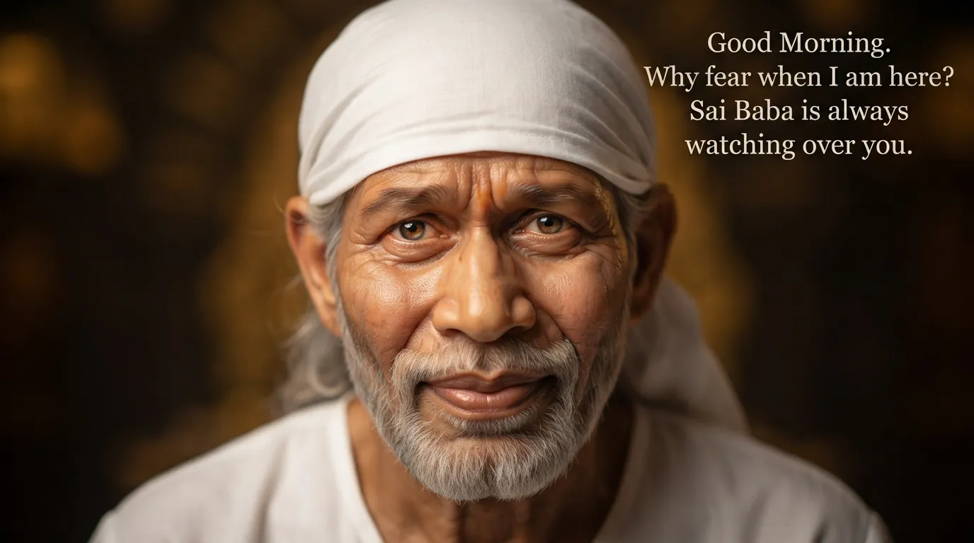 Powerful close-up of Sai Baba's compassionate eyes morning picture