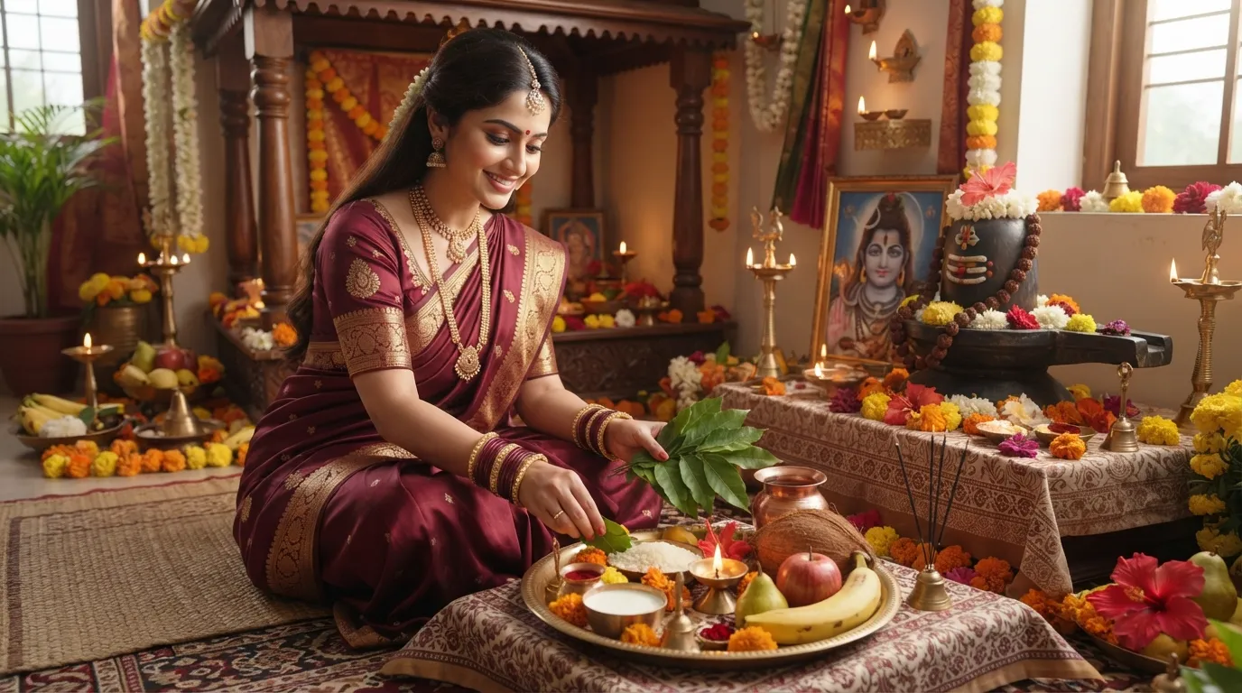 Mata Parvati preparing puja thali for Sawan Somwar fast