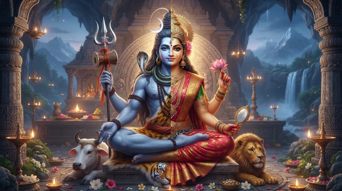 Shiv Parvati 3D image showing them in their Ardhanareshwar form.