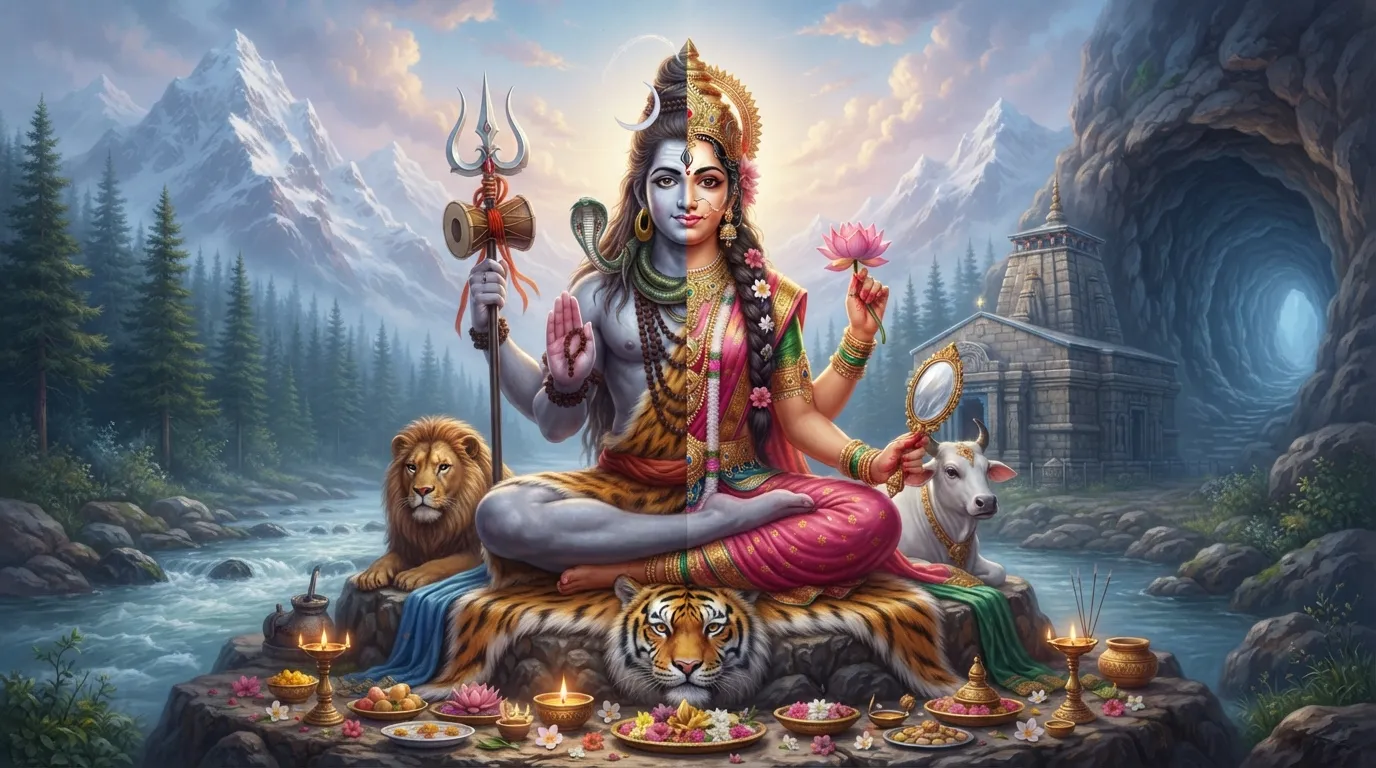 Shiv Parvati 3D image showing Shiv with his trishool and damru.