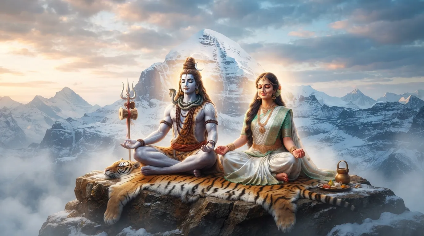 Captivating portrayal of Ardhanarishvara – the half-man, half-woman form of Lord Shiva and Goddess Parvati.
