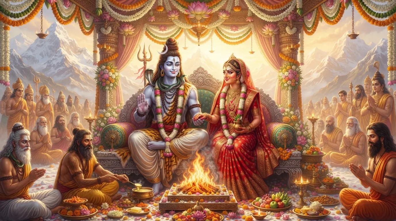 Shiv Parvati Marriage Images: Shiv and Parvati in a beautiful and majestic setting