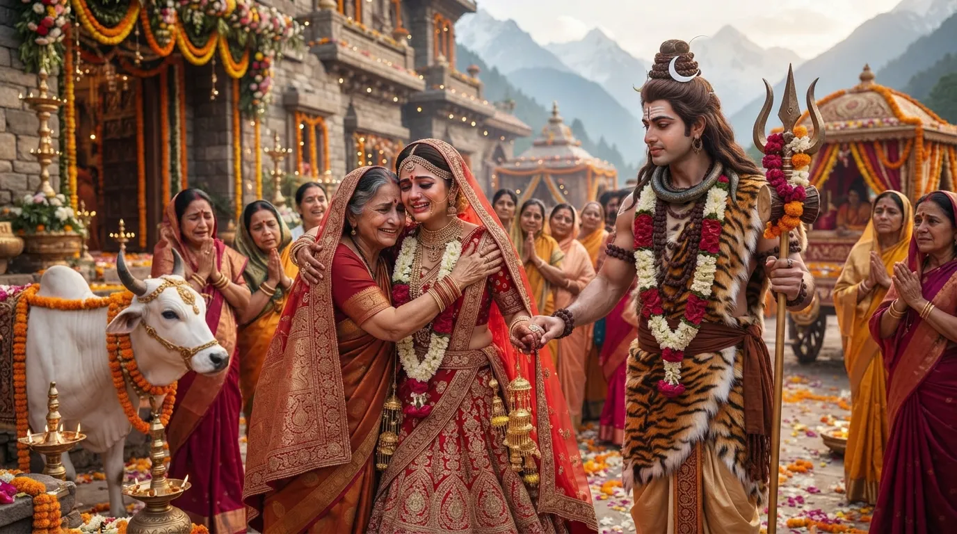 Shiv Parvati Marriage Images: Parvati leaving her father's home to start her new life with Shiv