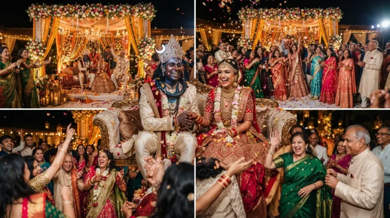 Shiv Parvati Marriage Images: Shiv and Parvati celebrating with their guests