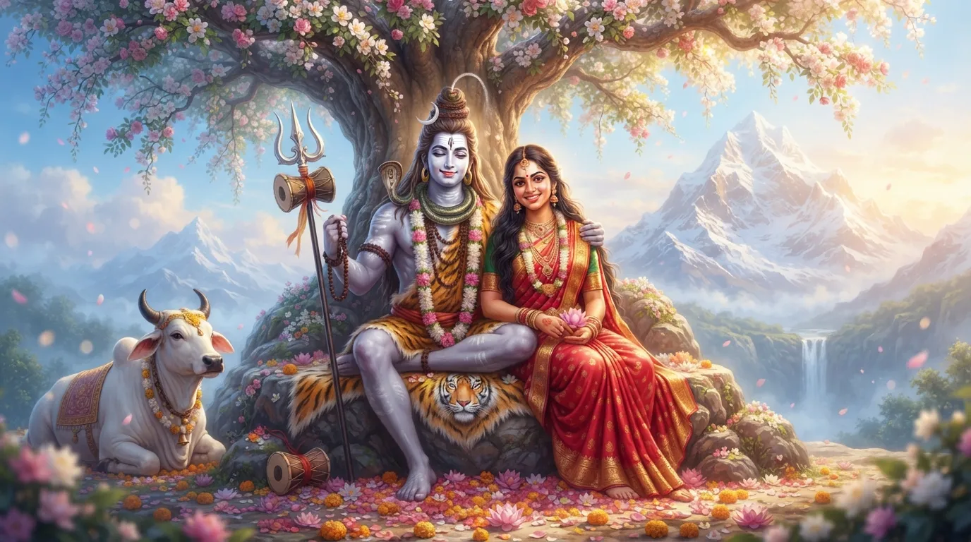 Divine representation of Lord Shiva and Goddess Parvati as Shiv Shakti.