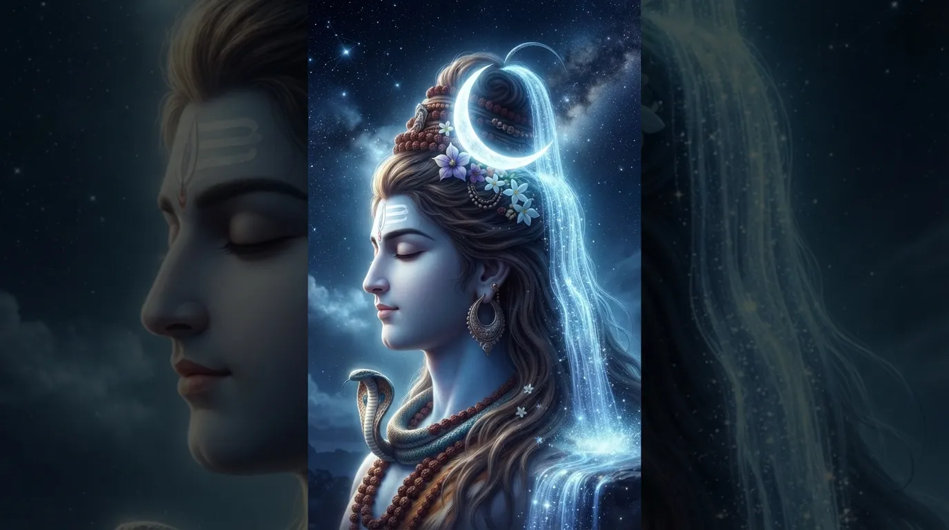 Bholenath photo hd wallpaper showing the crescent moon shining on Mahadev's head.