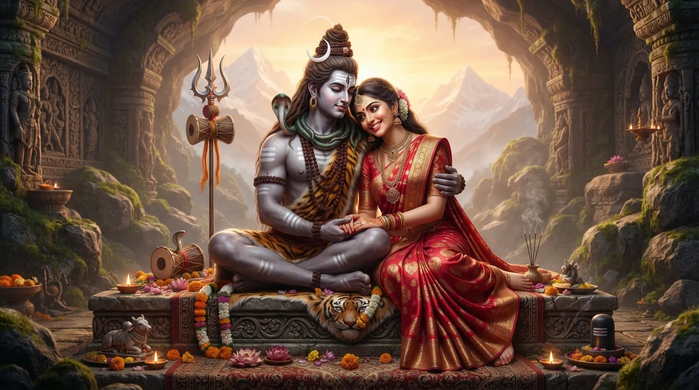 Shiva Parvati image celebrating their eternal union, a testament to the power of love, harmony, and devotion in the universe.