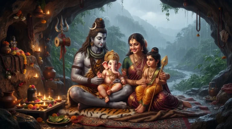 Shiv Parvati with Ganesha and Kartikeya holy family image