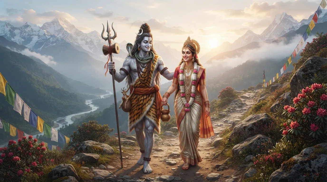 Shiva Parvati image depicting the sacred couple on their epic journey, overcoming obstacles and discovering the depths of their love.