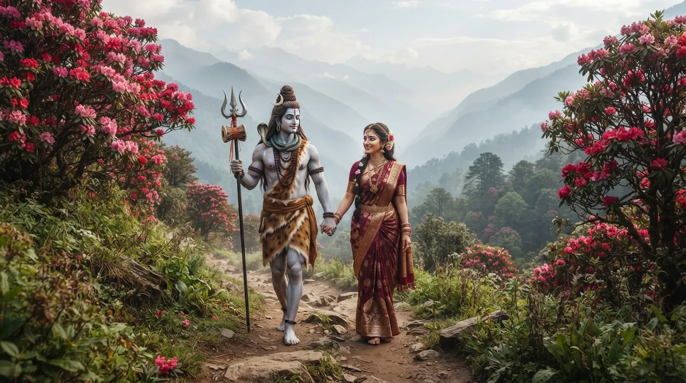Simple, tender depiction of Shiv Parvati walking together