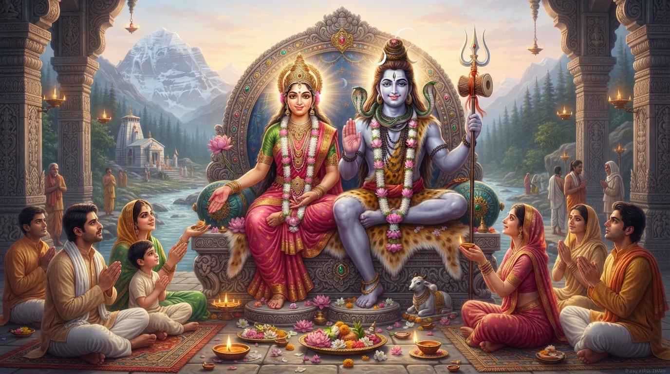 Shiva and Parvati standing together, offering protection and guidance.