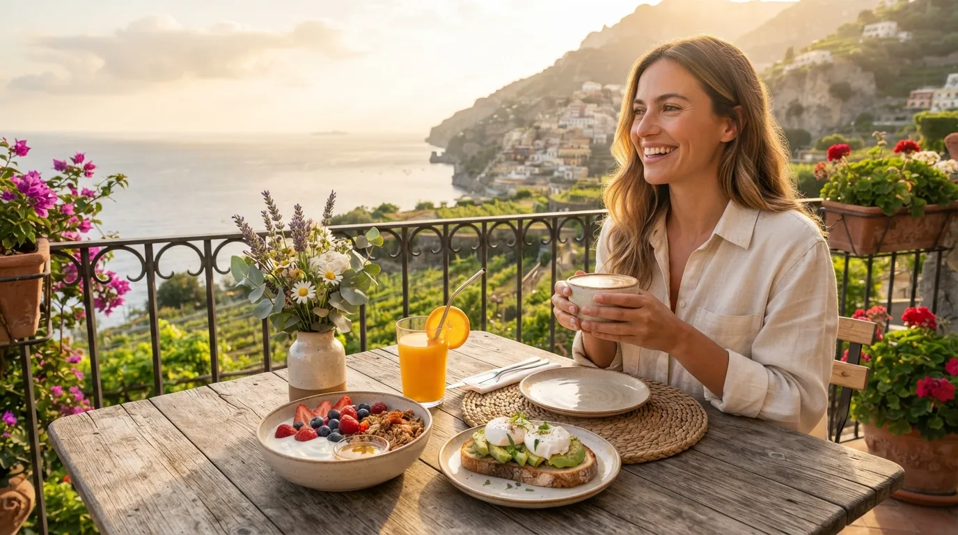 A special and beautiful good morning image featuring vibrant flowers and a warm cup of coffee under soft morning sunlight.