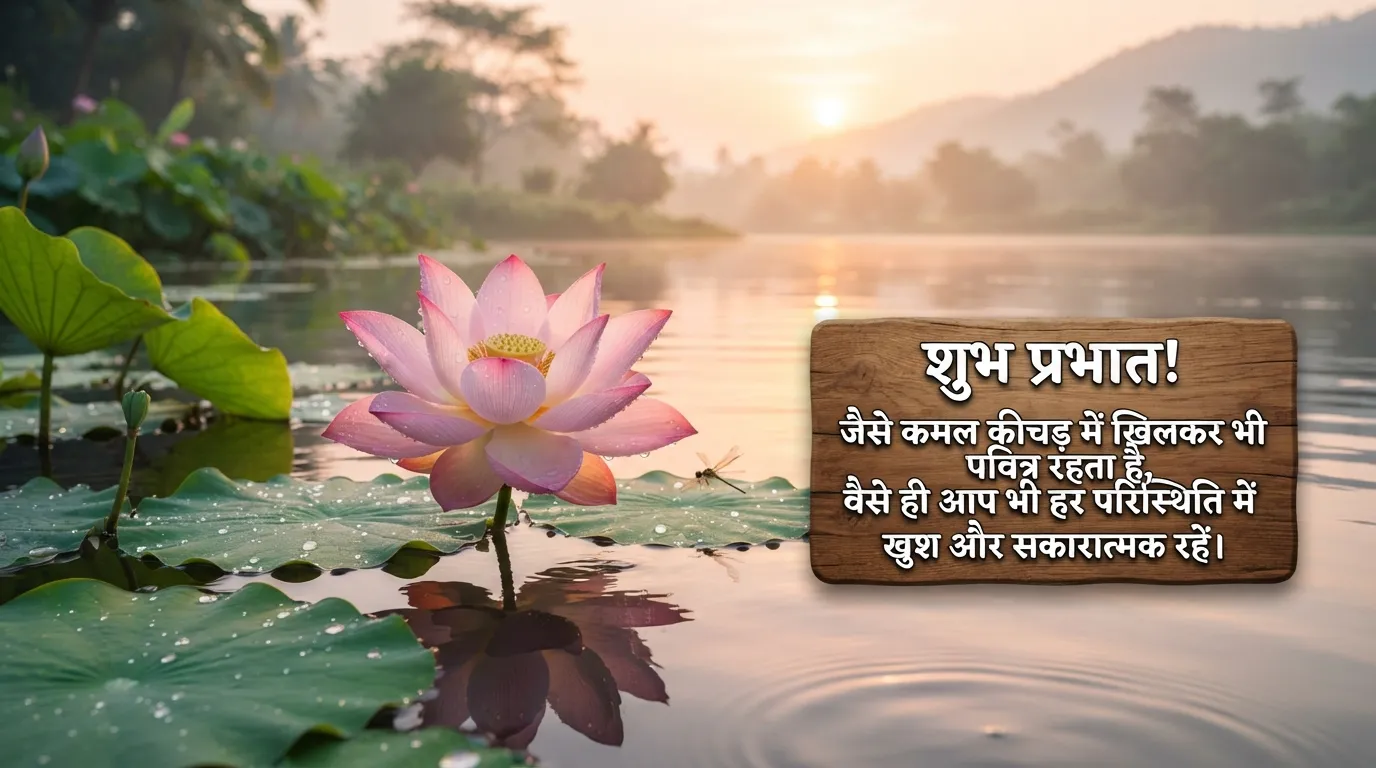Peaceful lotus good morning images with quotes in hindi.