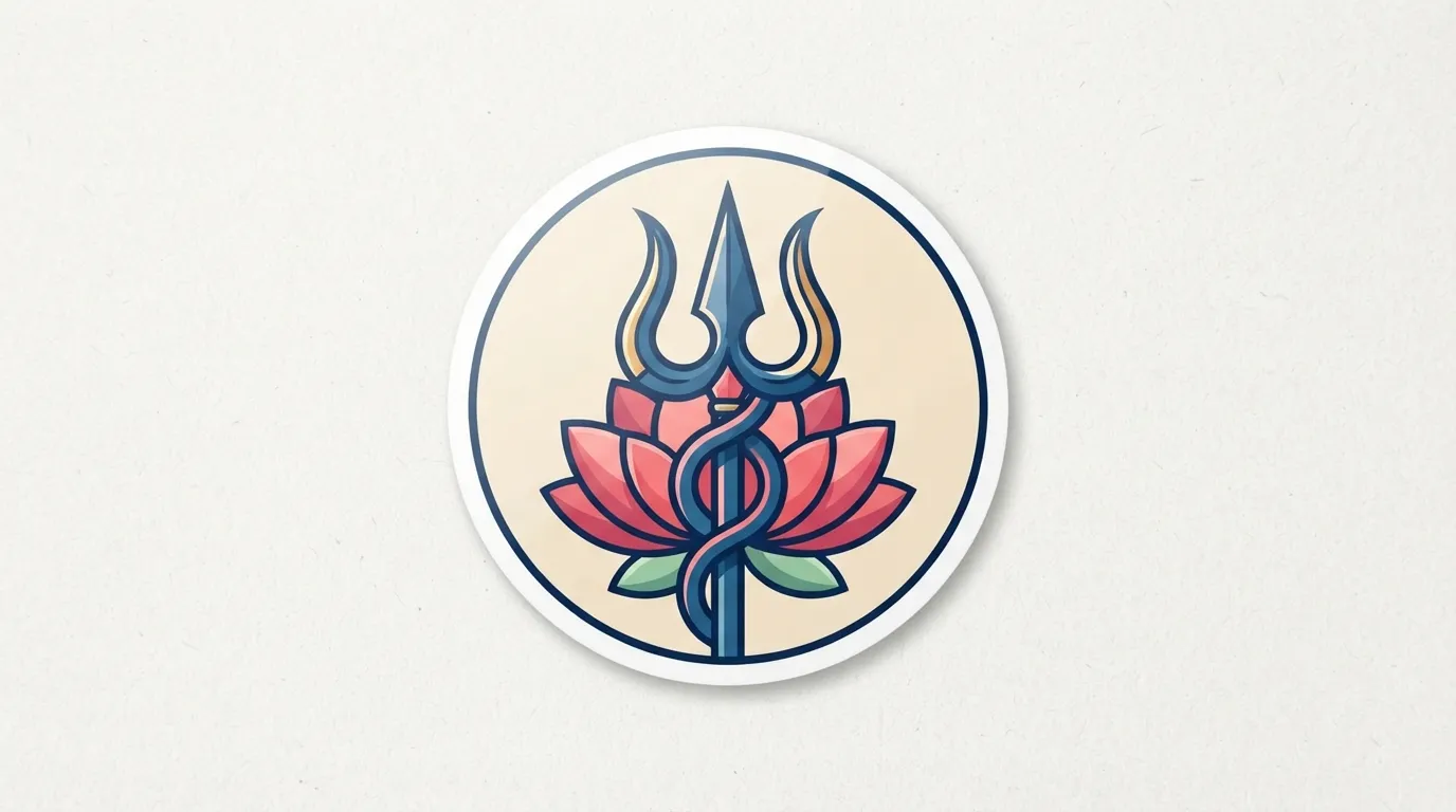 Linear sticker design blending Shiva’s Trishul and Parvati’s Lotus into a unified artistic icon.