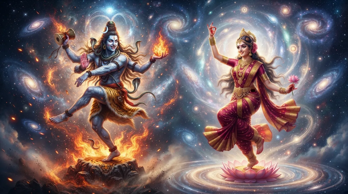 Shiv Parvati art images, capturing the dynamic energy of Lord Shiva's Tandav and Goddess Parvati's Lasya dance.