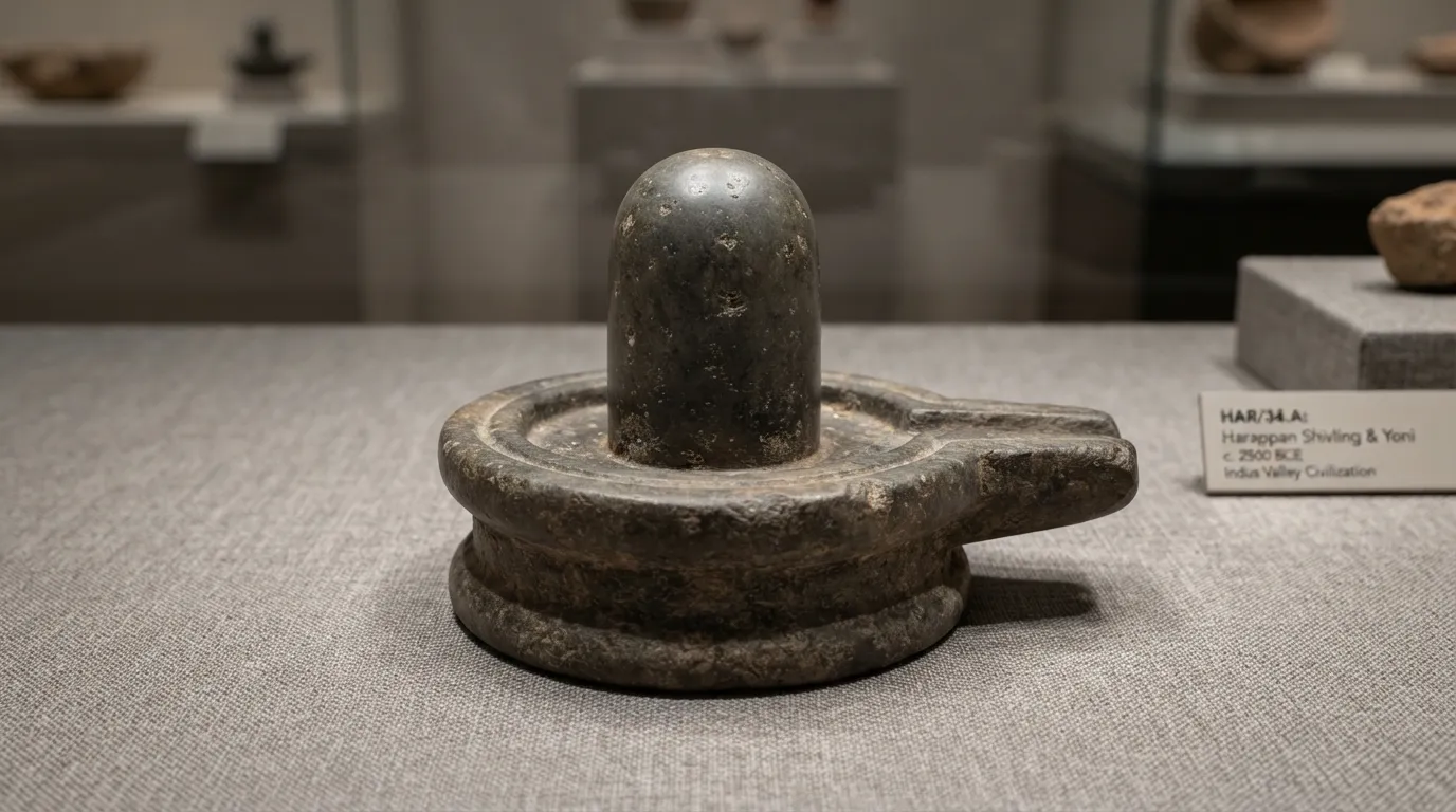 Ancient terracotta stone shivling and yoni structures excavated from Harappa site.