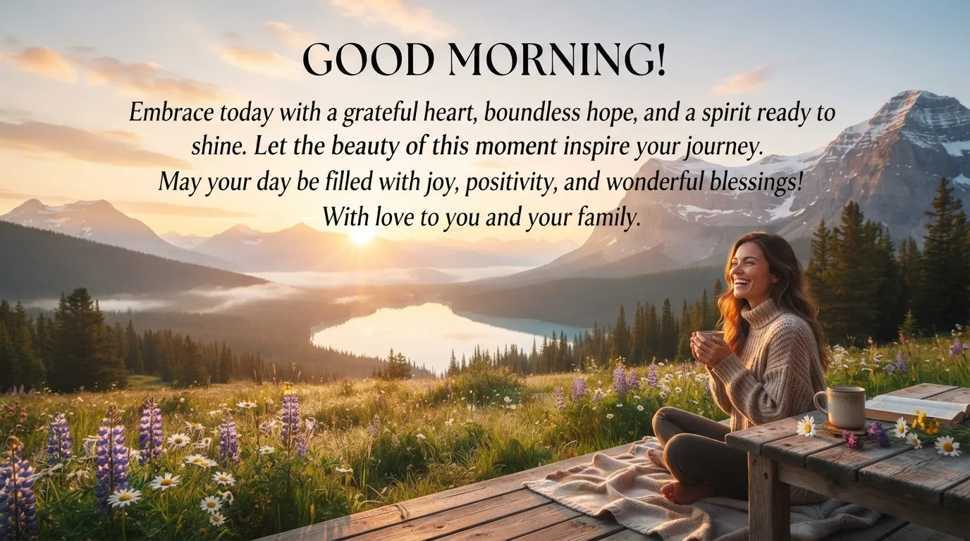 A beautiful and fresh today special good morning image with vibrant flowers and a warm greeting cup of coffee.