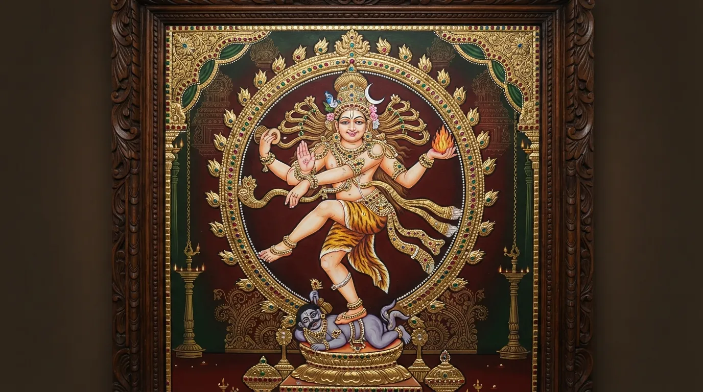 Authentic Indian traditional Tanjore painting style god nataraja images.