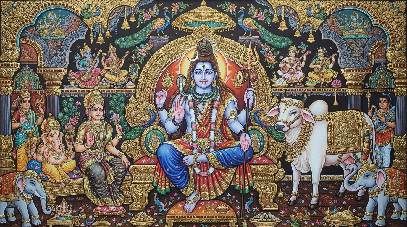 Traditional Indian painting style Bholenath photo wallpaper with intricate details and colors.