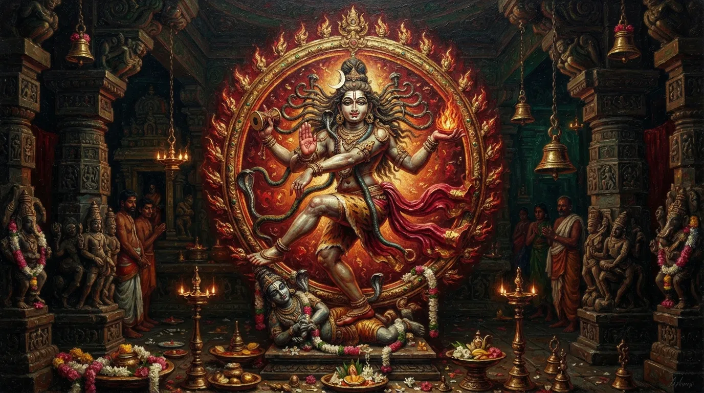 Elegant oil painting representation of Chidambaram Nataraja with a royal morning greeting.