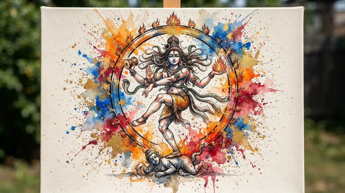 Artistic colorful watercolor splash style god nataraja images.