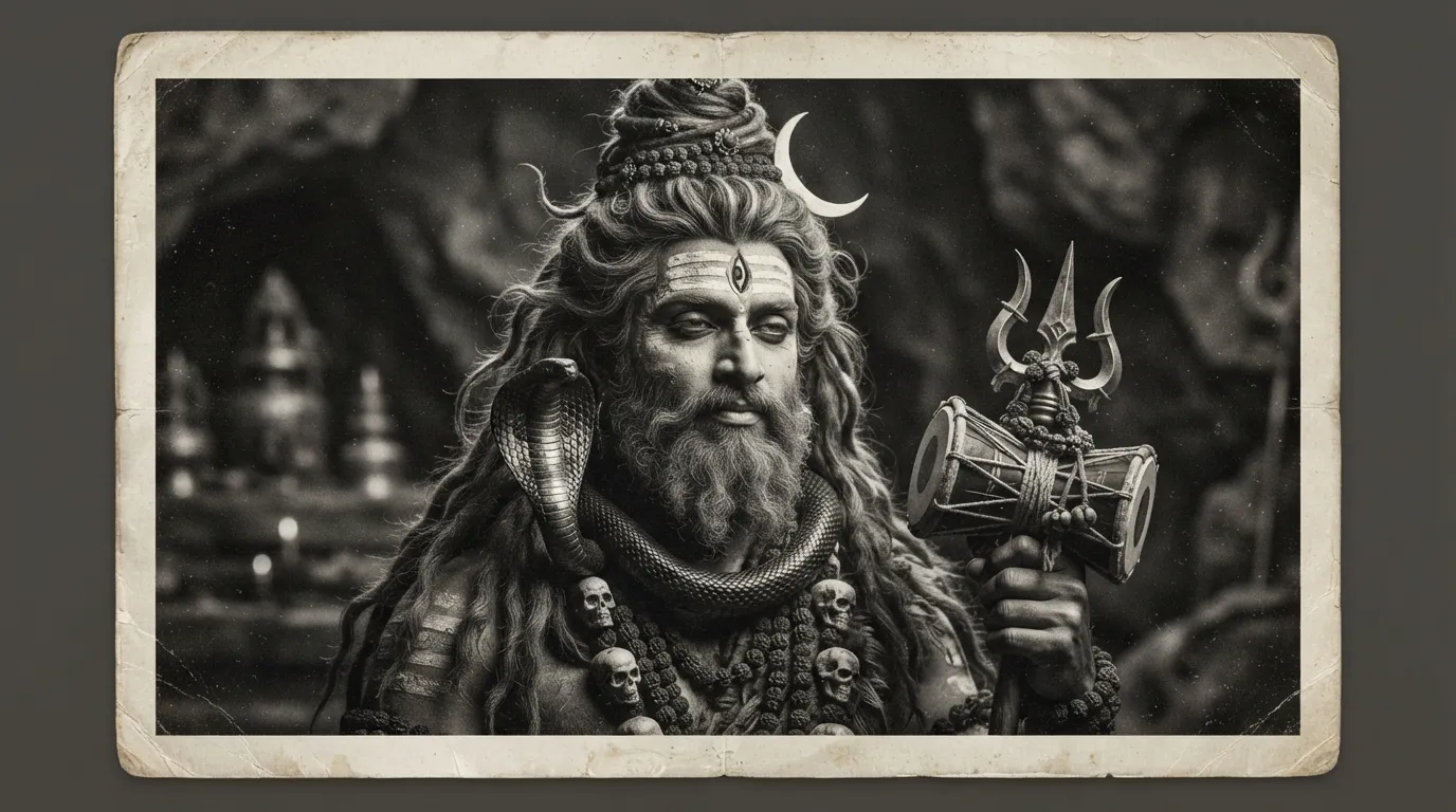 A timeless wallpaper photo Bholenath, a black and white portrait with a classic, aged look.