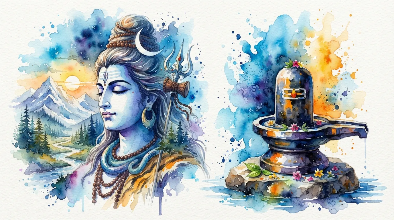Artistic watercolor style shiv shankar with shivling image
