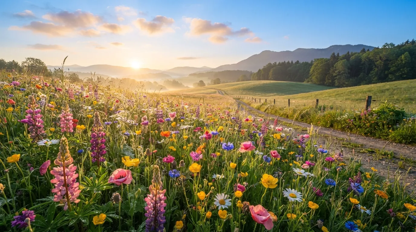 Colorful wildflowers blooming in a sunny morning meadow Colorful wildflowers blooming in a sunny morning meadow