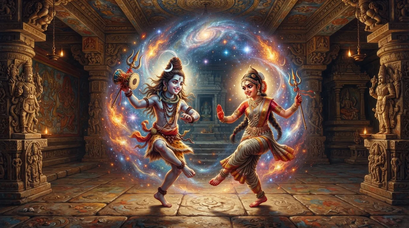 A vibrant image of divine children engaged in a powerful dance.