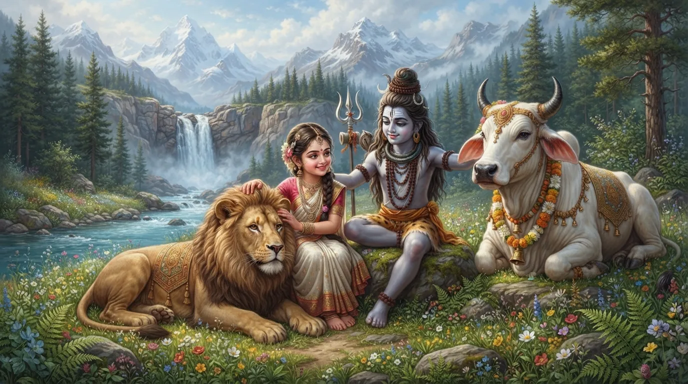 A depiction of divine children and their symbolic mounts.