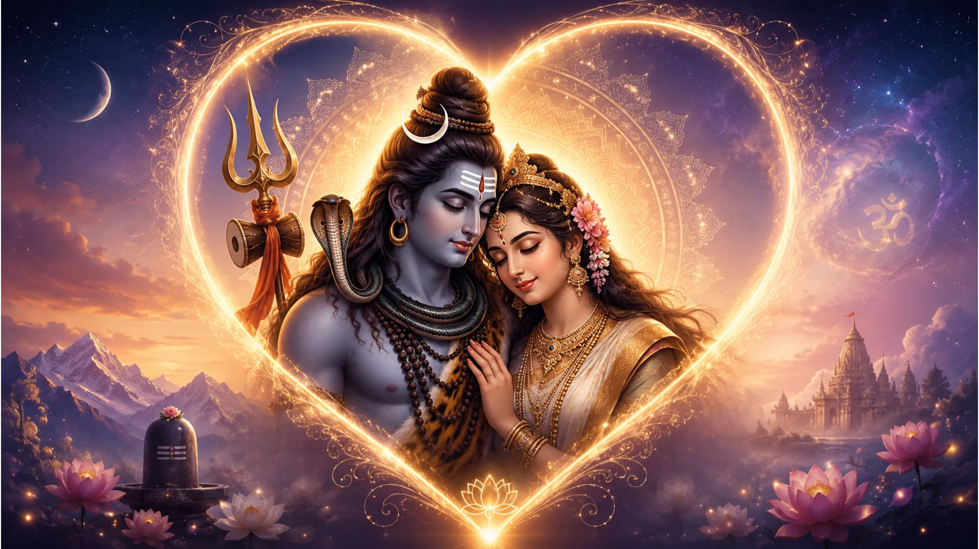 A symbolic representation of Shiv and Parvati's eternal bond with a heart