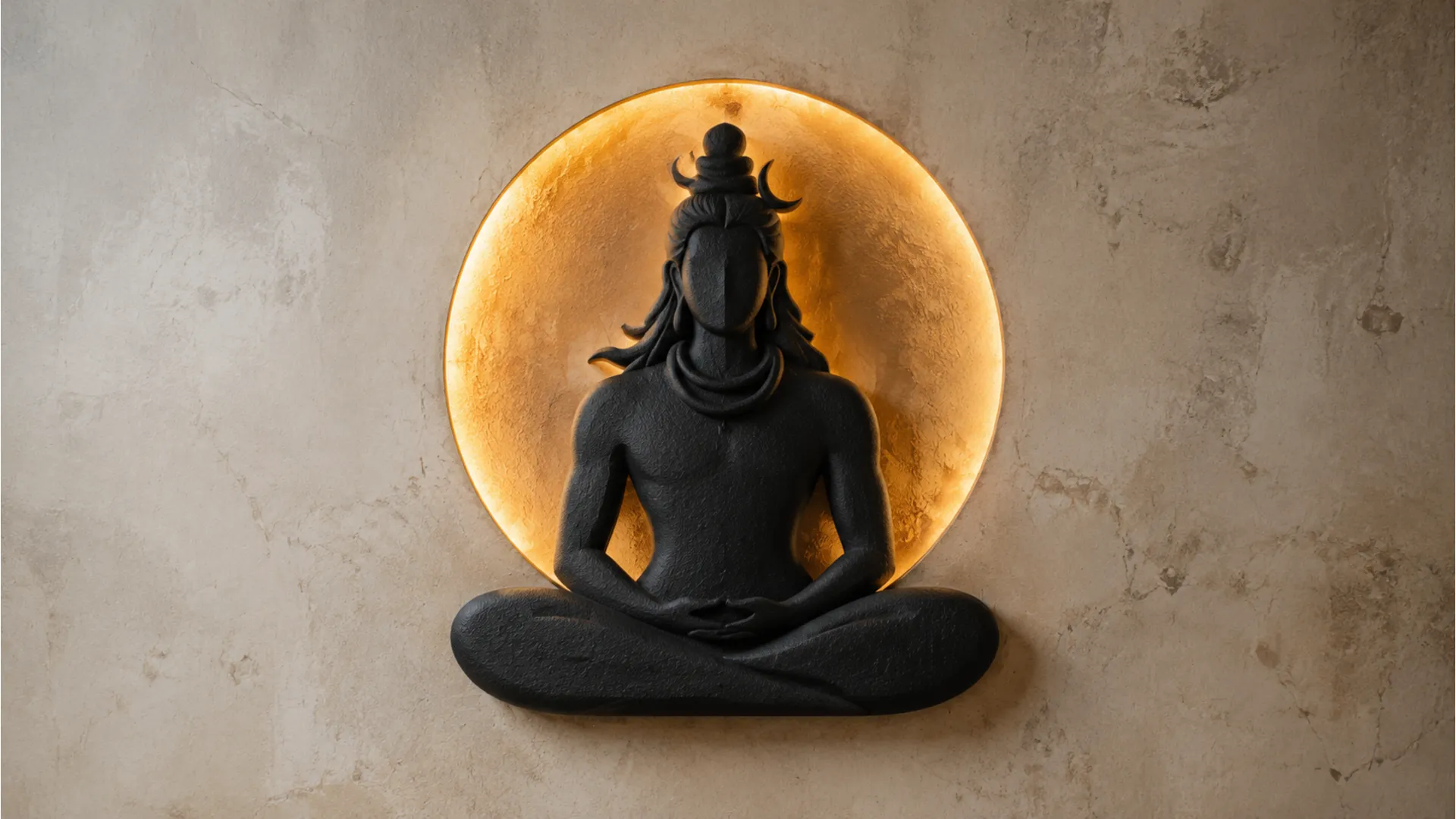 Stylish, modern minimalist 3D silhouette photo of Bholenath in meditation, perfect for home and screen.