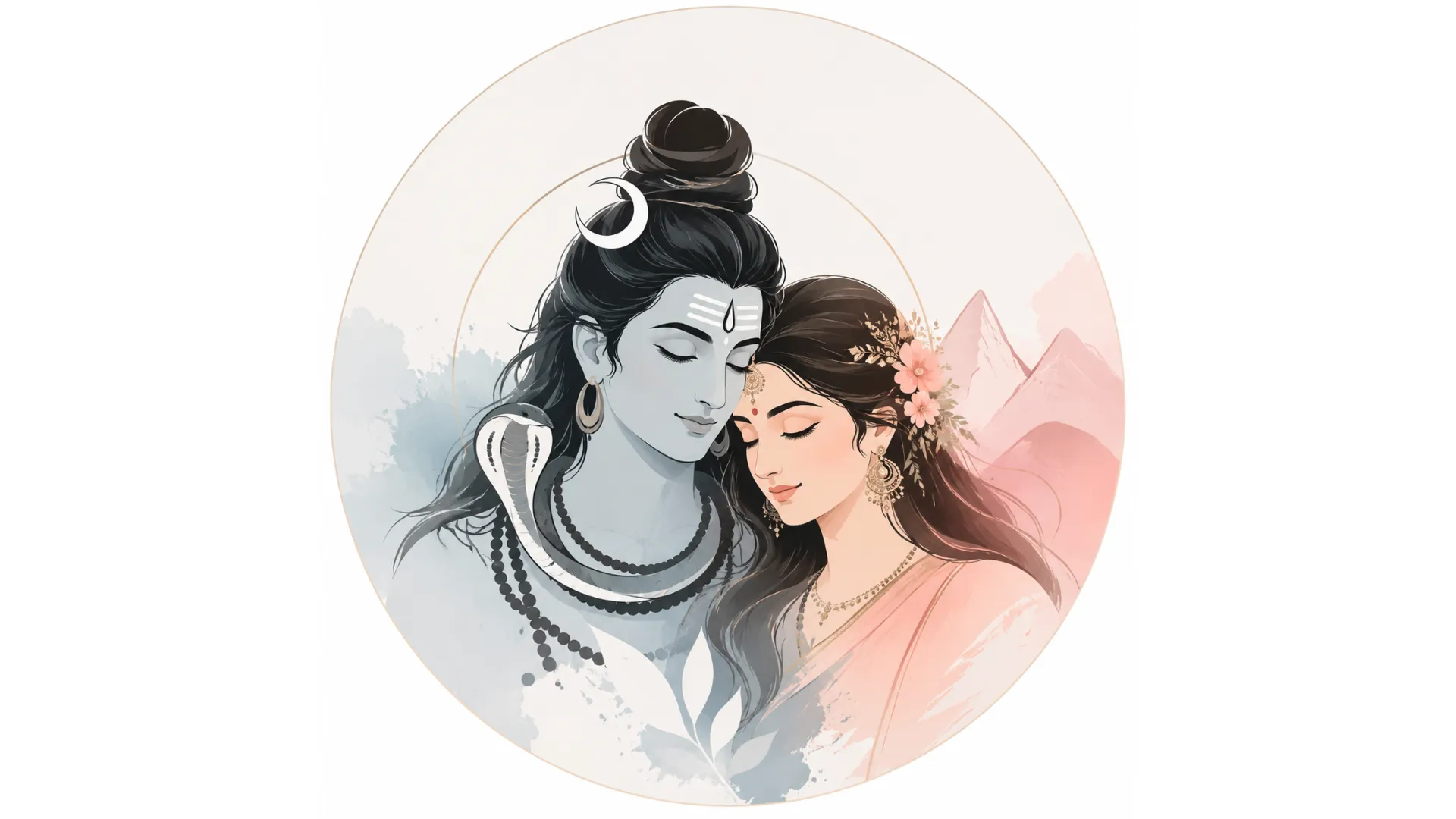 Modern minimalist illustration of Shiv Parvati for Instagram DP.
