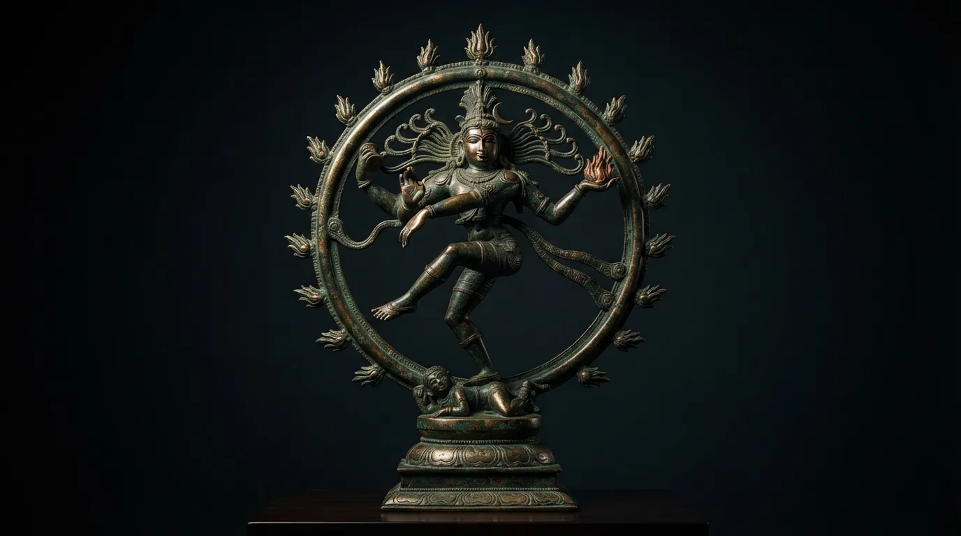 Ancient South Indian bronze Nataraja statue of Lord Shiva with dramatic lighting, 1080p Mahadev HD wallpaper 4k.