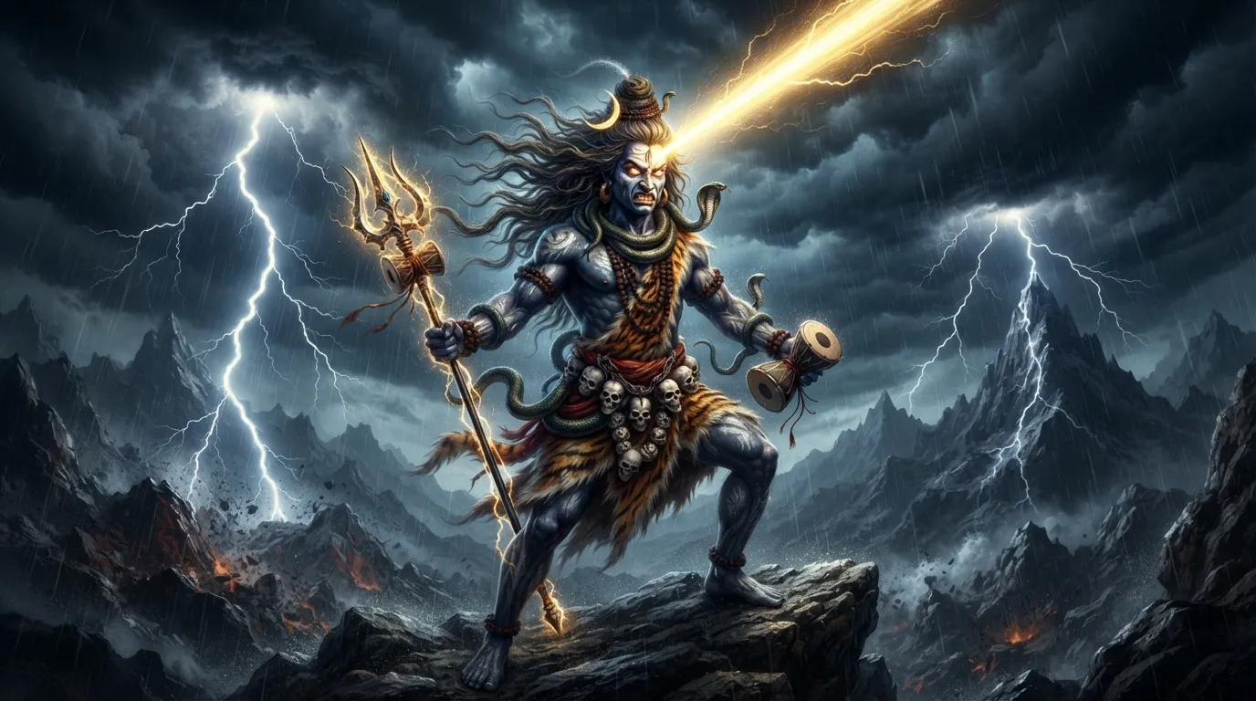 The fierce and powerful Rudra avatar of Lord Bholenath with third eye open.