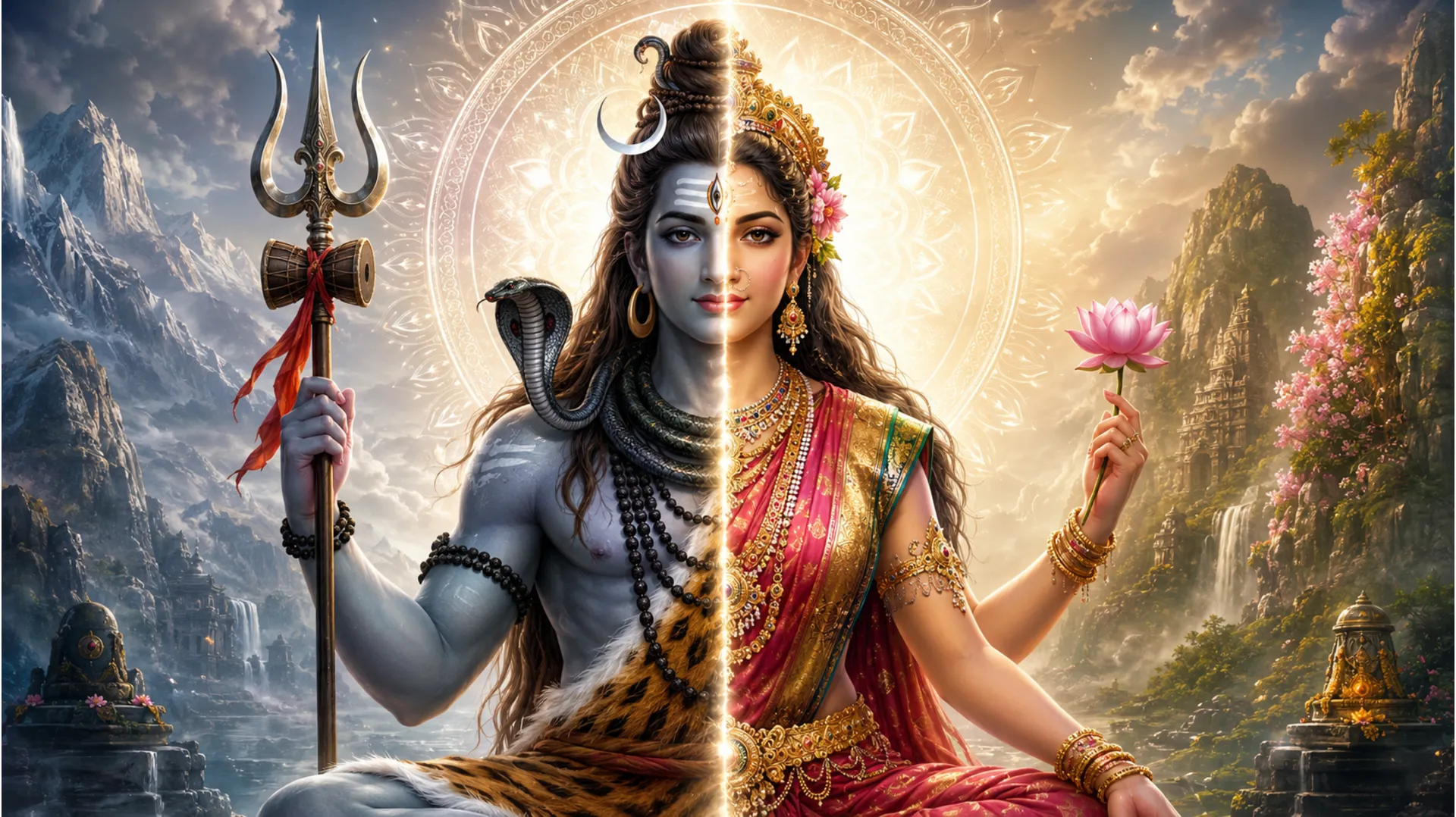 Shiv Parvati beautiful images representing the Ardhanarishvara composite form.
