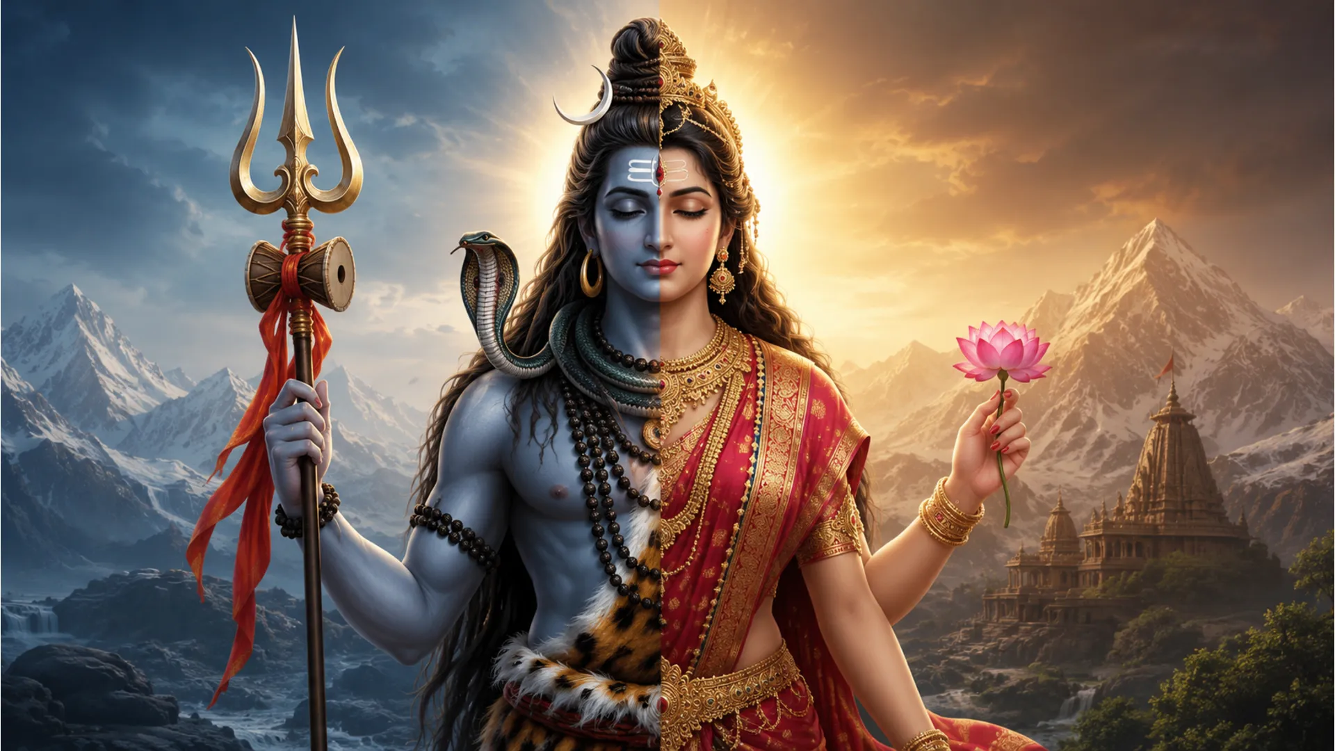 Balanced image of Lord Shiva and Goddess Parvati as Ardhanarishvara