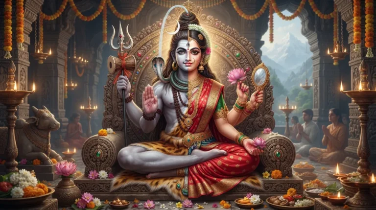 Sacred Jay Bholenath photo representing the half-male and half-female Ardhanarishvara form.