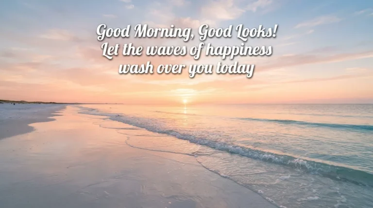 Special beautiful good morning image of a peaceful beach sunrise with ocean waves.
