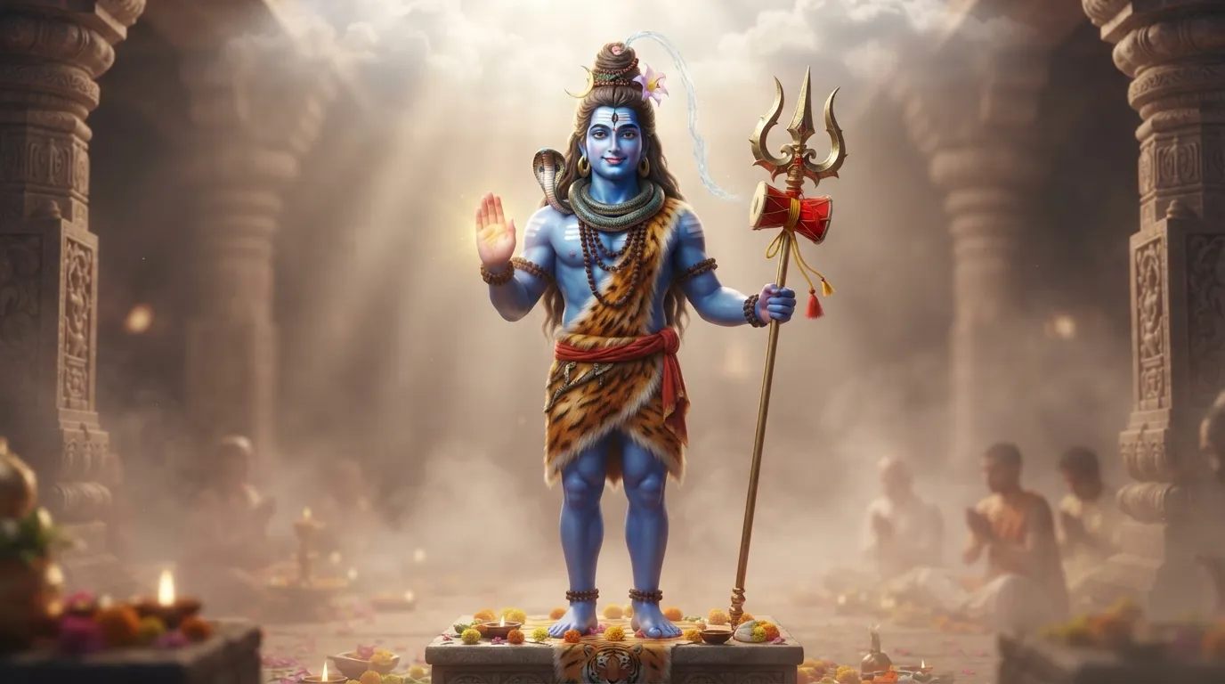 3D Bholenath photo giving blessings with divine glowing trishul