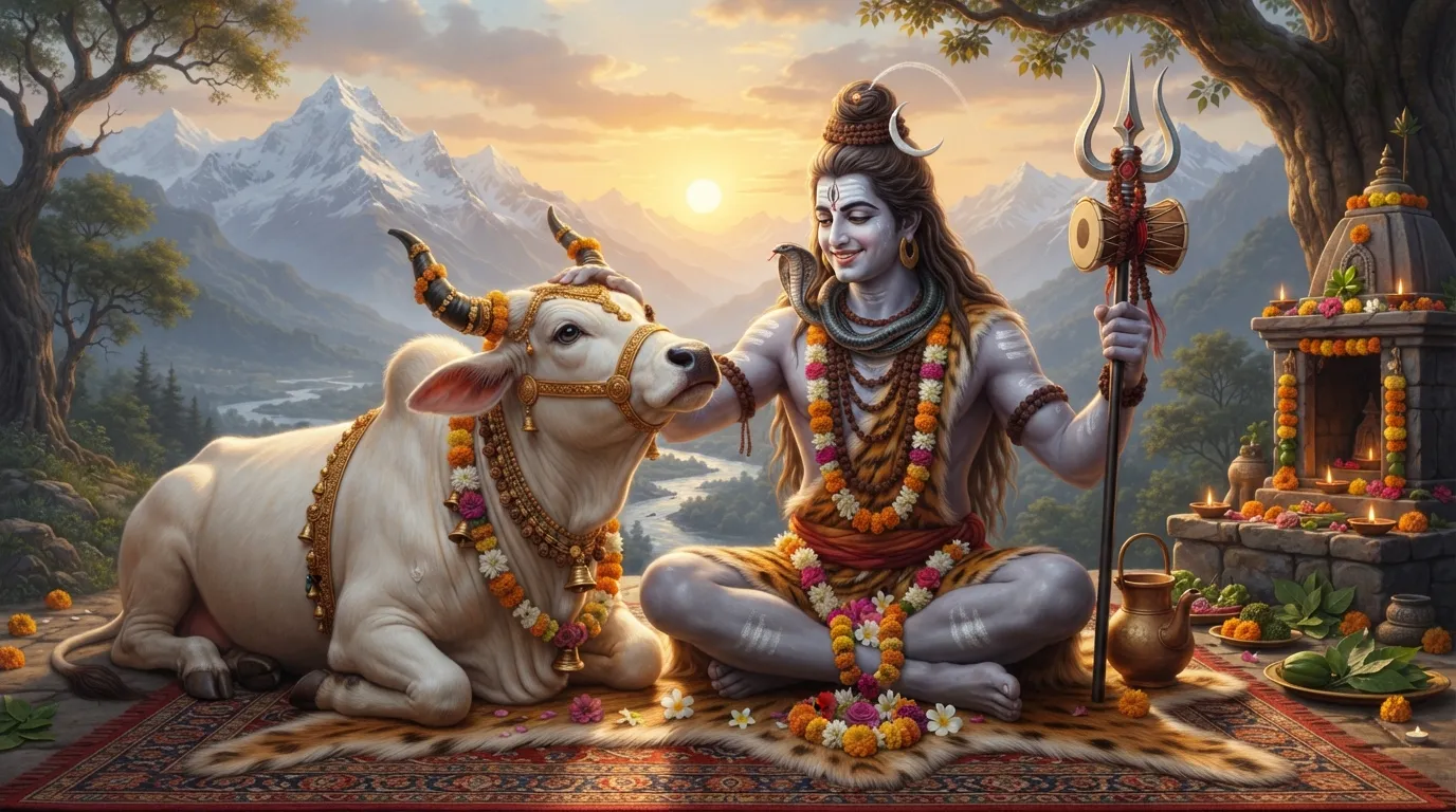 Bholenath aur Nandi ki photo: Shiv Ji, apne mukhya vahana Nandi ke saath, prem aur ashirwad mein.