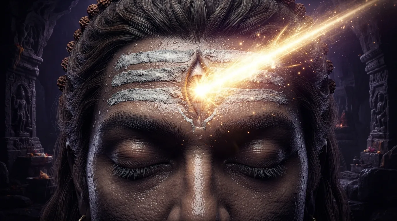 Lord Shiva opening his third eye of wisdom and destruction