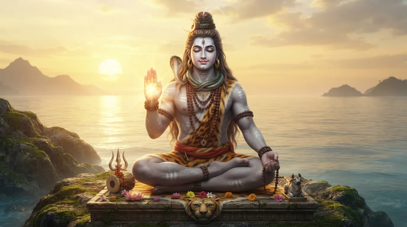 Bholenath ji blessing devotees with his hand raised in Maha Mrityunjaya mudra.