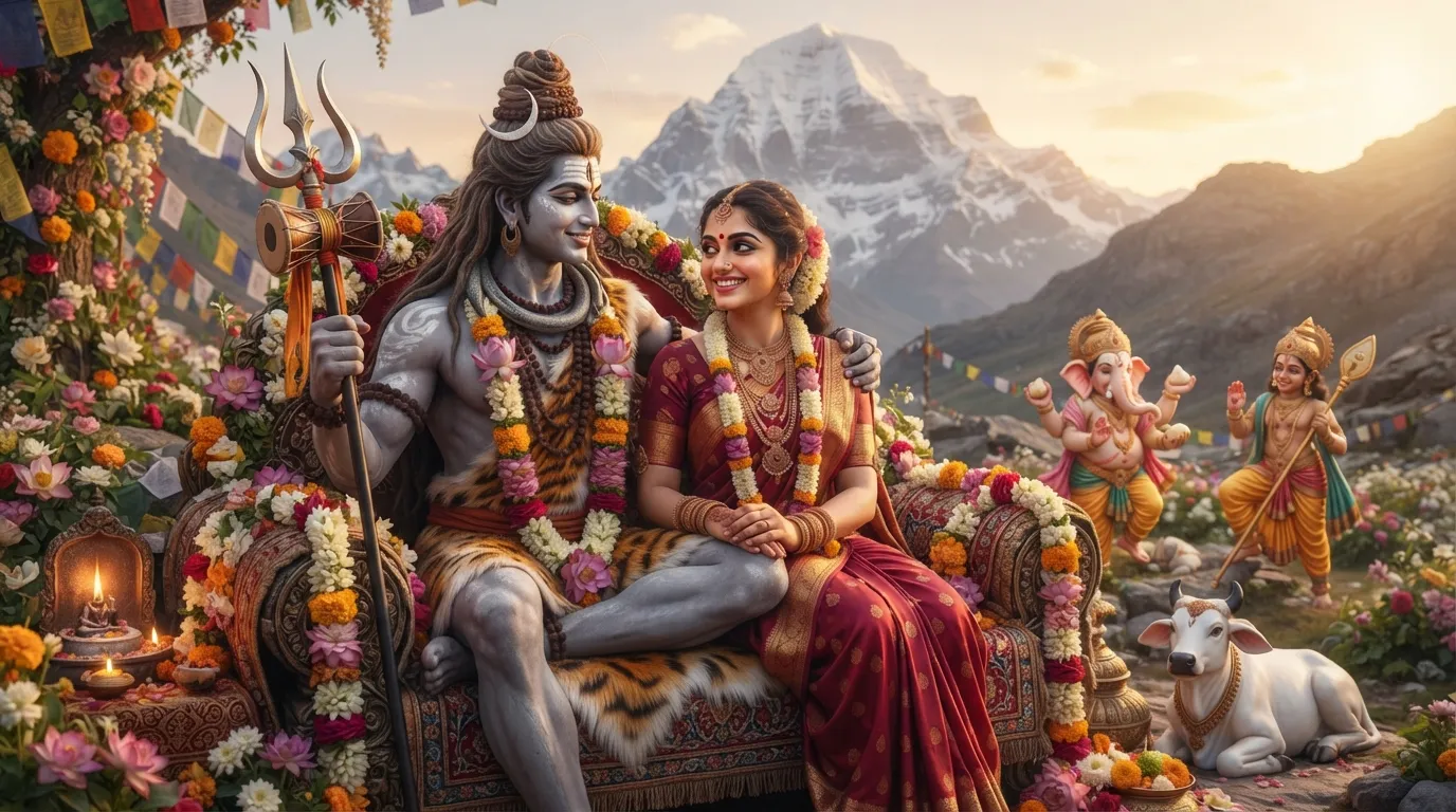 A harmonious photo of Lord Bholenath and Goddess Parvati together, representing Shiv-Shakti.