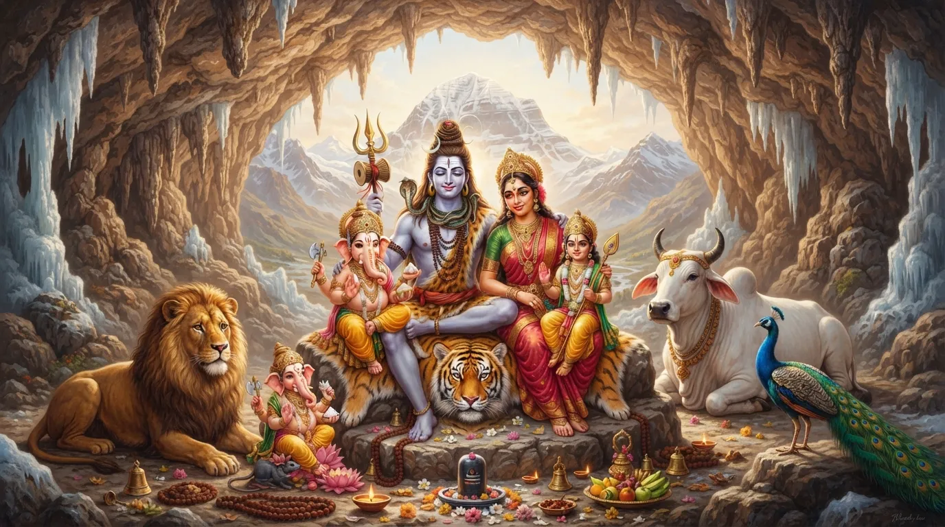 Bholenath Shiv Parivar ki sundar photo: Shiv, Parvati, Ganesha aur Kartikeya.