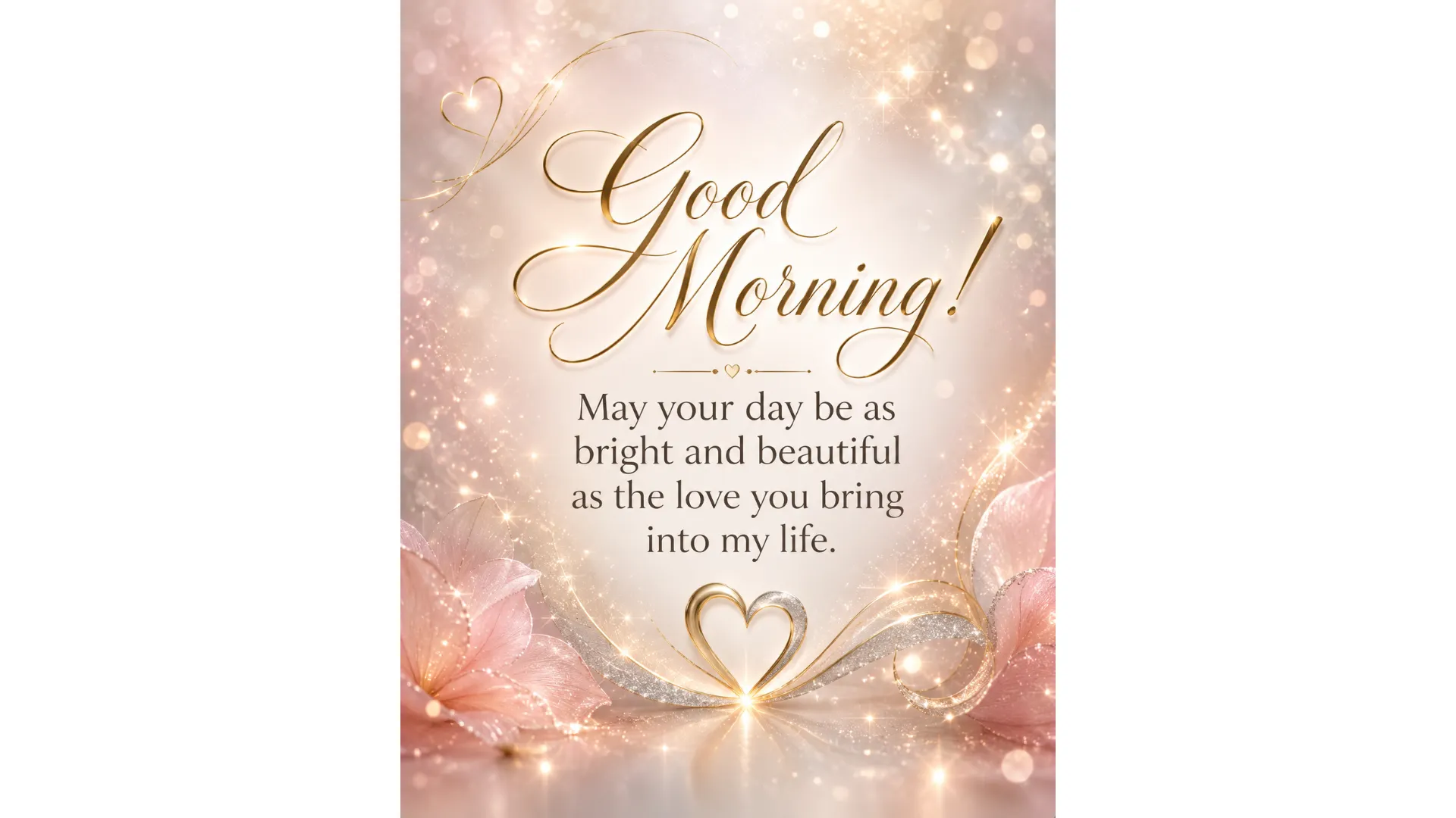 A romantic good morning love image with abstract glowing bokeh lights and elegant text.