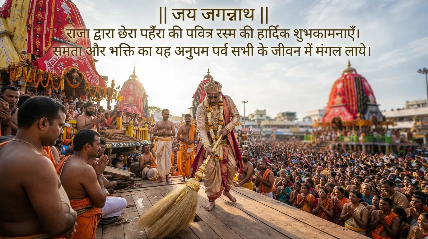 King of Puri performing Chhera Pahanra ritual on Jagannath chariot.